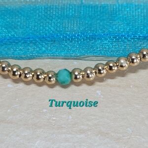 December Turquoise Birthstone Bracelet 18K Gold-plated Brass Beads NWT